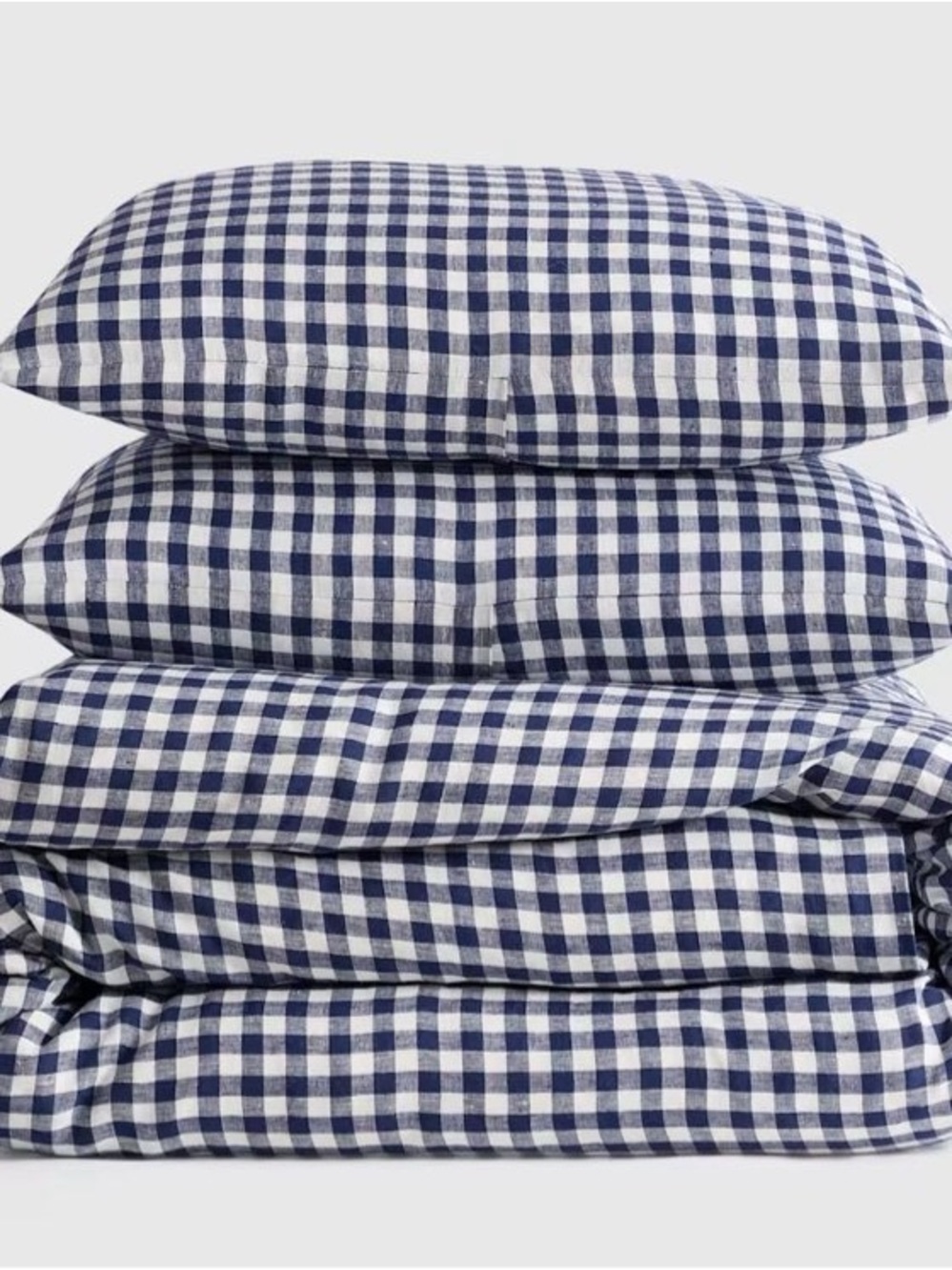 NEW Quince Navy Gingham European Linen Gingham Duvet Cover Set $214 - Only ONE !
